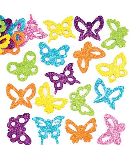 Foam vlinderstickers met glitters voor kinderen om te versieren - Hobby- en knutselspullen, kaarten en scrapbooking (120 stuks per verpakking)