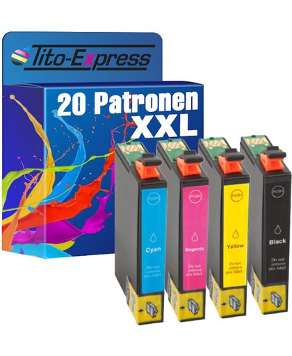 Tito-Express PlatinumSerie PlatinumSerie Set 20 Cartridges XXL (Black Cyan Magenta Yellow) Compatible voor Epson TE1811 TE1812 TE1813 TE1814 Epson Expression Home XP-102 XP-202 XP-205 XP-30 XP-302 XP-305 XP-402 XP-405 XP-212 XP-312 XP-412 XP-415