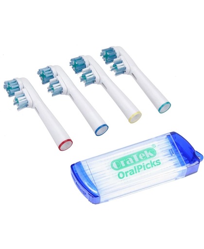 Opzetborstels Dual Clean passend op Oral-B 4 stuks + tandenstokers - Qatrixx SB-417A