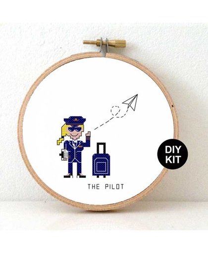 Piloot borduurpakket. DIY kado voor haar. DIY kado idee vrouwlijke piloot. Eenvoudig borduurpakket voor pilote inclusief borduurring en DMC garen