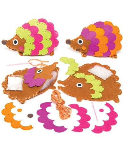 Naaisets met egel met bonenzakje. Maak je eigen decoratie met deze creatieve set voor kinderen waarmee een herfstknutselwerkje kan worden gemaakt, versierd en opgehangen (2 stuks)