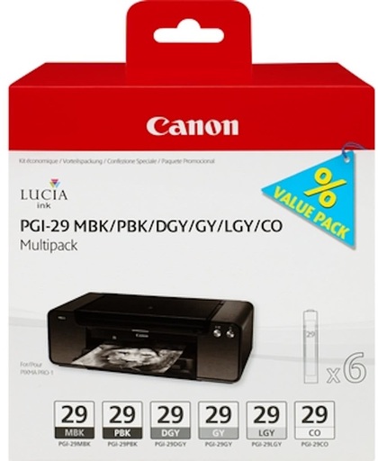 Canon PGI-29 MBK/PBK/DGY/GY/LGY/CO 36ml Zwart, Donkergrijs, Grijs, Licht Grijs, Mat Zwart, Foto zwart inktcartridge