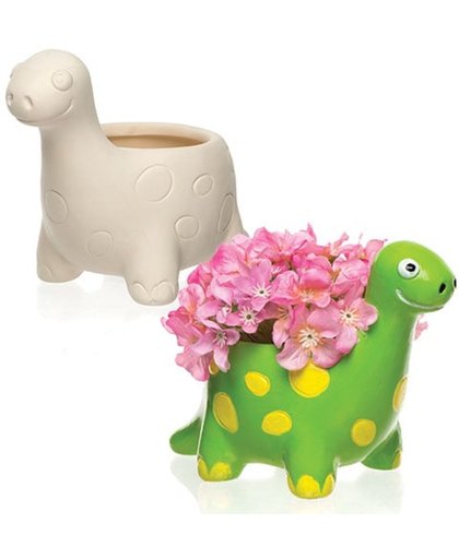 Keramische bloempotten in de vorm van een dinosaurus voor kinderen om te versieren - Knutselset van porselein voor kinderen (doos van 2)