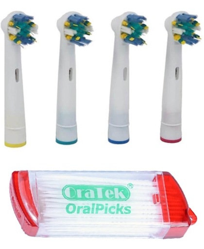 Opzetborstels Floss Action passend op Oral-B 4 stuks + tandenstokers - Qatrixx EB-25A