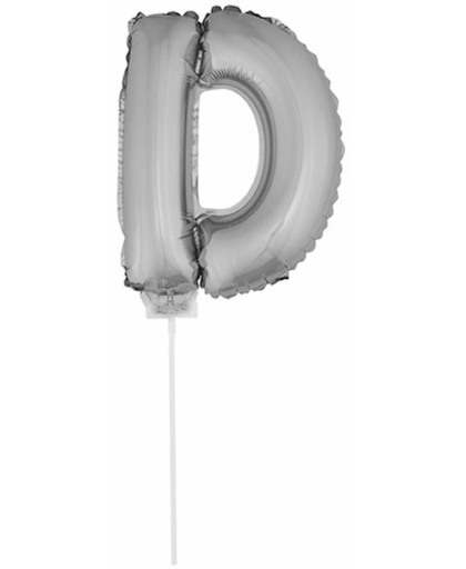 Zilveren opblaas letter D op stokje 41 cm - folie ballon