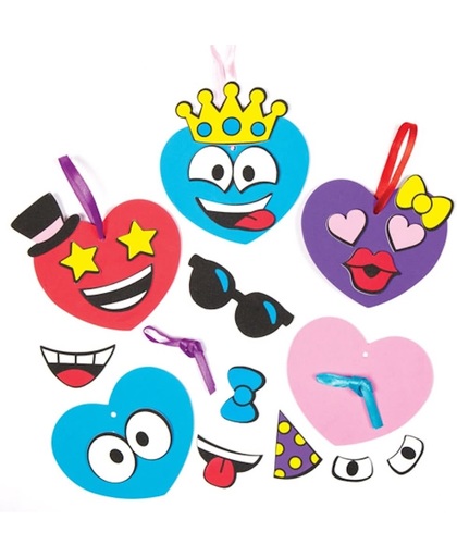 Mix & match decoratiesets grappige gezichtjes die kinderen kunnen maken en versieren. Creatieve valentijnsknutselset (verpakking van 8)