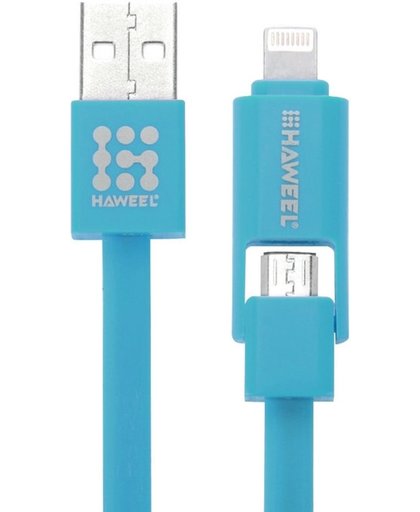 HAWEEL 2 in 1 Micro USB & 8 Pin naar USB Data Sync & laad Kabel voor iPhone 6s & 6s Plus / iPhone 6 & 6 Plus / 5 & 5S, Samsung Galaxy S6 / S5, Lengte: 1m(blauw)