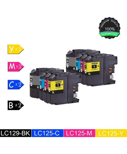 8 Compatibele inktcartridges voor Brother LC129XL LC125XL - Brother MFC-J6920DW MFC-J6720DW - 2 Zwart, 2 Cyan, 2 Magenta, 2 Geel