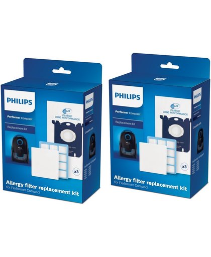 Stofzuigerzak / filter set voor Philips Performer Compact FC8074/02 duo - allergy filter vervanging set