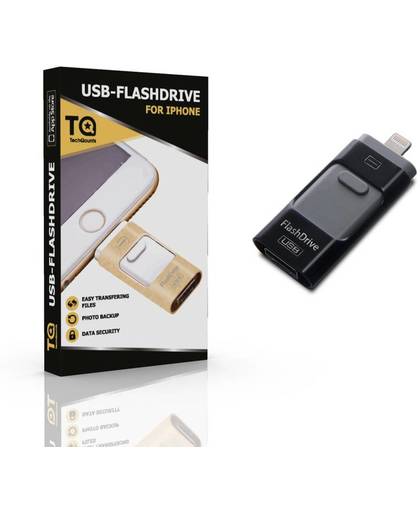 USB stick – flashdrive – 64 GB – voor iPhone Android en PC of Mac – externe opslagruimte - met opslag voor iPhone, USB en Android in één - Zwart - TechQounts