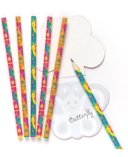 Potloden met mooie vlinders voor kinderen - Een leuk cadeautje voor in uitdeelzakjes voor kinderen (6 stuks per verpakking)