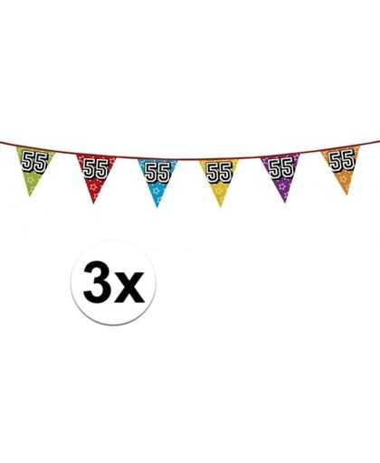 3x 55 jaar vlaggenlijn glitters  - verjaardag slingers