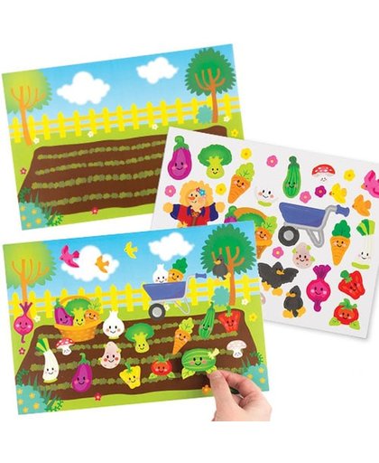 Stickers met als thema de moestuin voor kinderen om te ontwerpen, te maken en te laten zien   Creatieve stickerknutselset voor kinderen (4 stuks per verpakking)