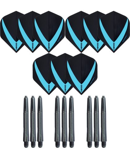 3 sets (9 stuks) Super Sterke – Aqua - Vista-X – darts flights – inclusief 3 sets (9 stuks) - medium - darts shafts