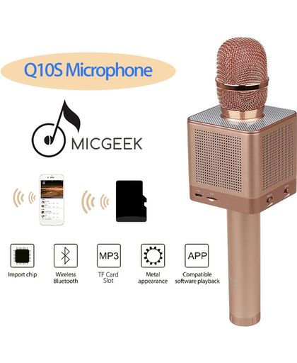 MicGeek Q10S - Karaoke Microfoon - met bluetooth en geïntegreerde speakers (3x 5 Watt) - Rose Gold / Roze Goud