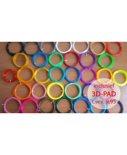 36x 10m = 360m PLA filament voor 1,75mm 3d pen! (LET OP: 10m per kleur en géén 5m!)  | Incl. PP 3D-Pad t.w.v. euro 9,95 | 36 verschillende kleuren voor uw 3D Pen! Excl. 3d pen!
