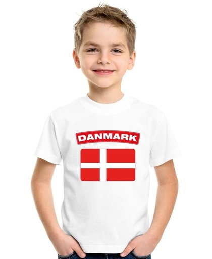 Denemarken t-shirt met Deense vlag wit kinderen M (134-140)