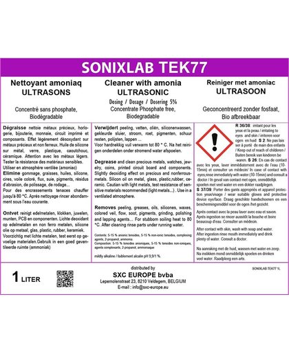 Sonixlab TEK77 intensieve ammoniak ultrasoon vloeistof voor munten en juwelen - 1 liter