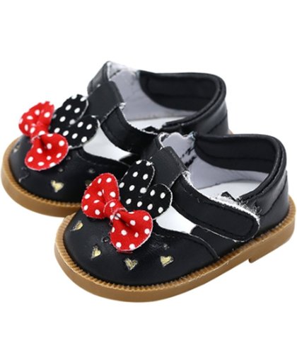Schoentjes voor Baby Born - Zwarte schoenen met rood strikje met polkadots - Poppenschoentjes 7 cm