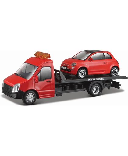 Vrachtauto Bburago Transporter + Fiat 500 schaal 1:43