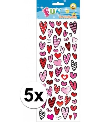 5x Stickervel hartjes roze/rood - Valentijn stickers