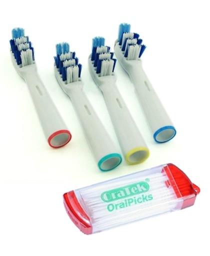 Opzetborstels Trizone passend op Oral-B 4 stuks + tandenstokers - Qatrixx EB-30A