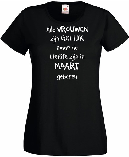 Mijncadeautje - T-shirt - zwart - maat S- Alle vrouwen zijn gelijk - maart
