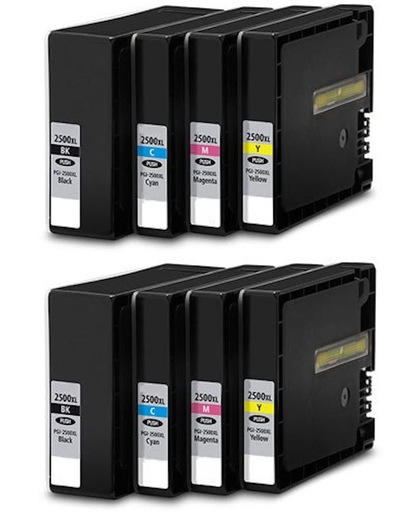 Canon PGI-2500XL compatible inktcartridges Multipack 8 Pack, 2x zwart, 2 x cyaan, 2 x magenta, 2 x geel