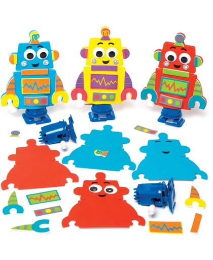 Sets met een opwindbare robot die kinderen kunnen ontwerpen, maken en versieren – creatieve knutselspeelset voor kinderen (verpakking van 3)