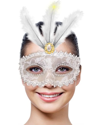 Venetiaans Masker Metallic Wit met LED