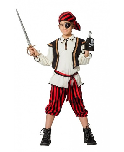 Piraten kostuum rood/zwart voor jongens 140 - Piraat kleding
