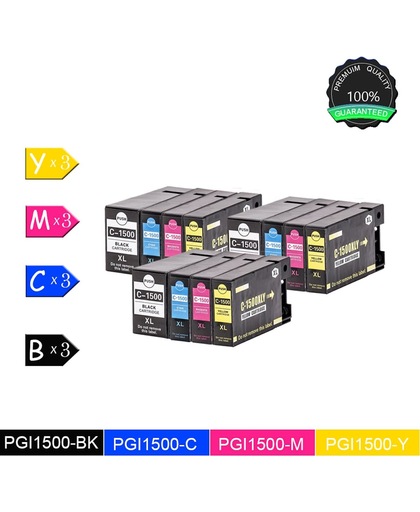 12 Pack Compatibel voor PGI-1500XL 3 Zwart, 3 Cyan, 3 Magenta, 3 Geel voor Canon Pixma MB2050, Canon Pixma MB2150, Canon Pixma MB2155