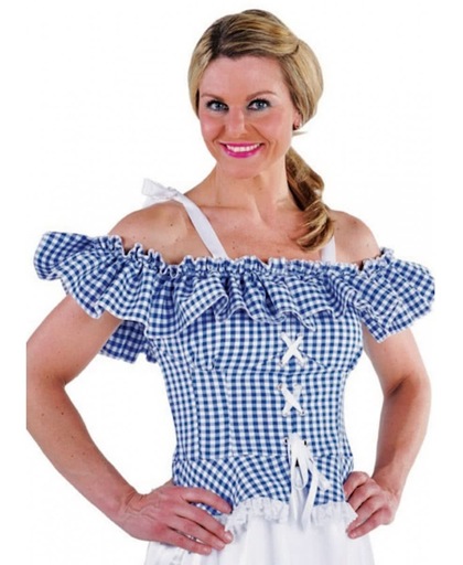 Oktoberfest Tiroler blouse Carmen blauw geruit 36 (xs)