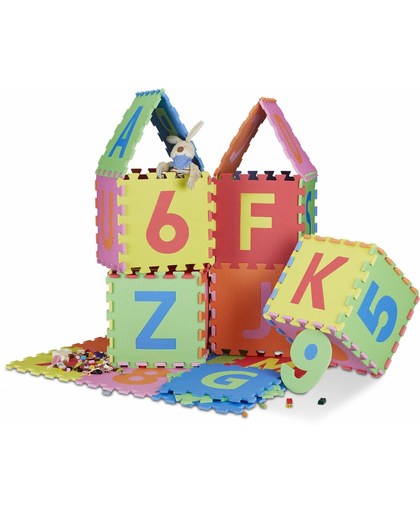 relaxdays speelkleed 86 delen - puzzelmat - letters en cijfers - speelmat - speeltapijt