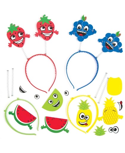 Sets met een haarband met fruit met een grappig gezicht die kinderen kunnen maken, versieren en dragen – creatieve knutselset voor kinderen (verpakking van 4)