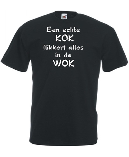 Mijncadeautje Unisex T-shirt zwart (maat M) Een echte kok flikkert alles in de wok