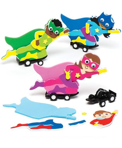 Sets met terugtrekracers met sterrenhelden voor kinderen om te maken - Creatieve speelgoedknutselset voor kinderen (4 stuks per verpakking)