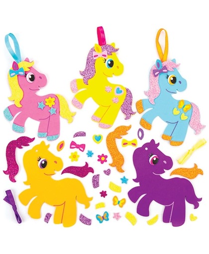 Decoratiesets met pony's die kinderen zelf kunnen versieren en tonen – creatieve knutselset voor kinderen (6 stuks per verpakking)