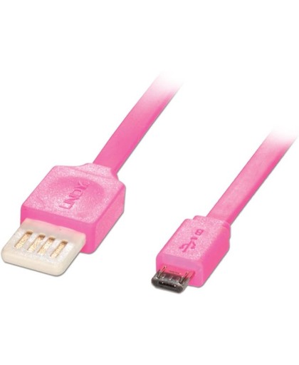 Lindy 1m, USB 2.0-A - USB 2.0 Micro-B 1m USB A Micro-USB B Mannelijk Mannelijk Roze USB-kabel