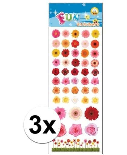 3x Stickervellen stickers bloemen