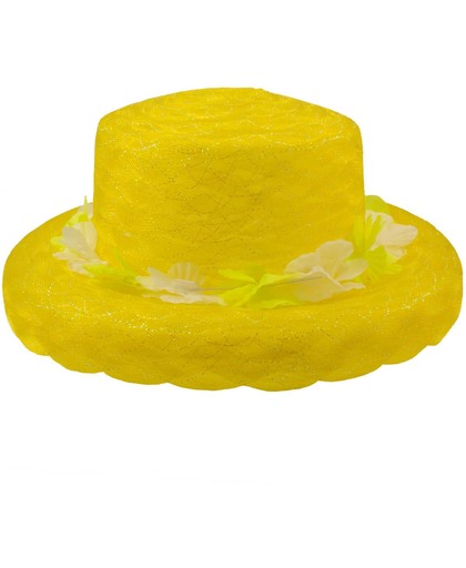 Zomer hoed organza bloemen krans - Neon geel