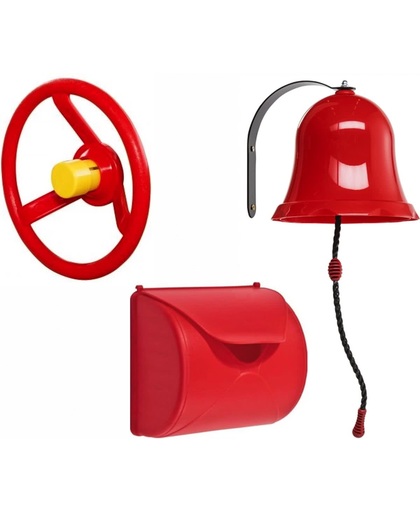 Pakket rood 1, met een brievenbus, een autostuur en een bel