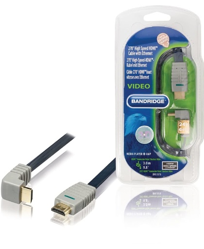 Bandridge HDMI 1.4 High Speed with Ethernet kabel haaks naar boven - 3 meter