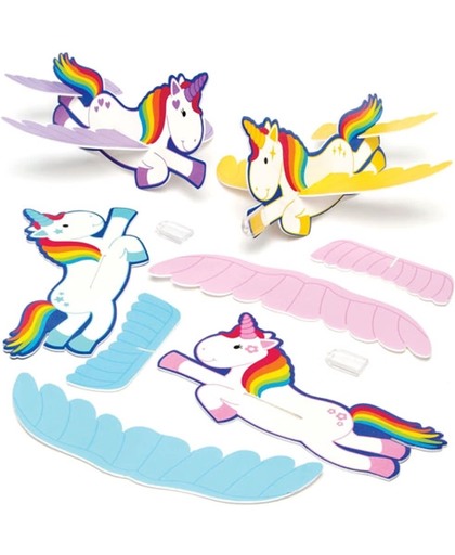 Speelgoed zweefvliegtuigen regenboogeenhoorn feestartikelen voor kinderen ideaal om cadeau te geven (8 stuks)