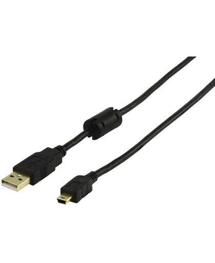 Gold plated USB kabel, voor: Canon IXUS 125 HS, Canon  IXUS 127, Canon  IXUS 127 HS, Canon  IXUS 130,   Lengte 1.8 meter. Incl. Ferriet ontstoringsfilter.