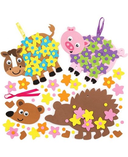 Decoratiesets met bloemen en dieren in de lente voor kinderen   Leuke knutsel- en decoratiesets voor in de lente voor jongens en meisjes (5 stuks per verpakking)