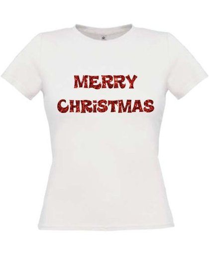 Merry christmas T-shirt maat M Dames wit
