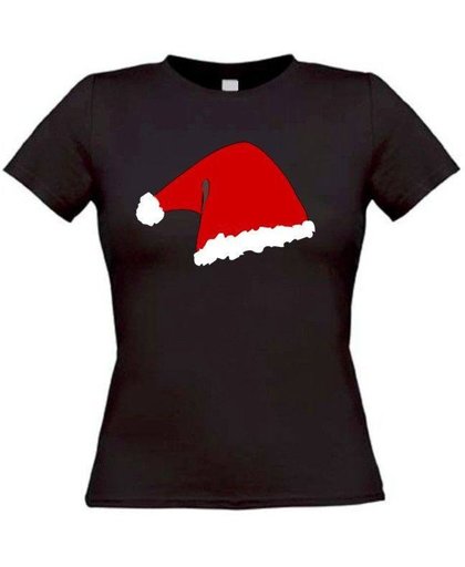 T-shirt met een mooie rode kerstmuts  maat L Dames zwart