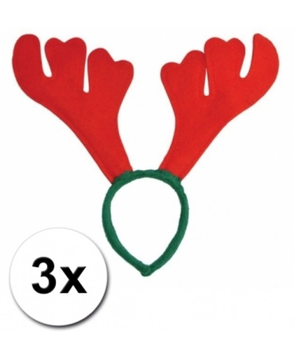3x Rendier diadeem rood met groen - kerst