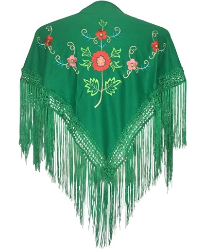 Spaanse manton - omslagdoek - voor kinderen - groen met bloemen - bij Flamencojurk